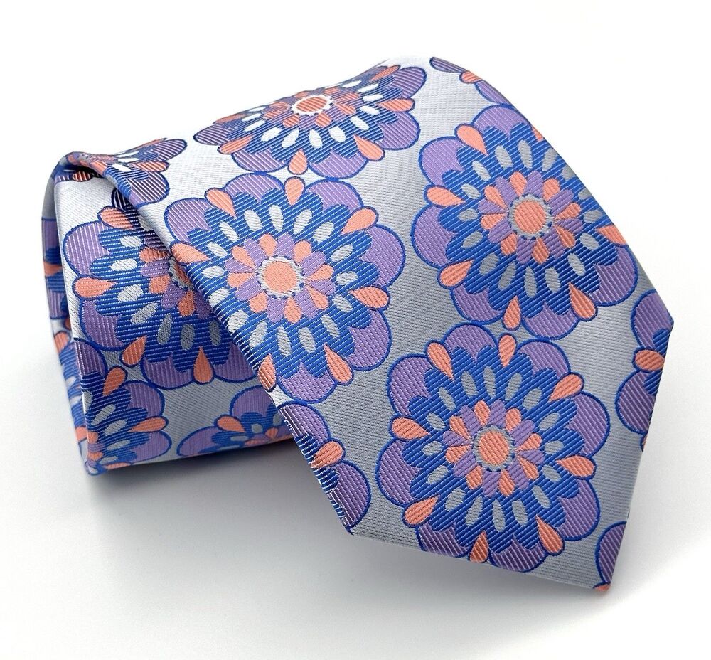 VERSE 9 Silk Designs By Maurizio Tie Floral Blue Purple Pink Men's Necktie